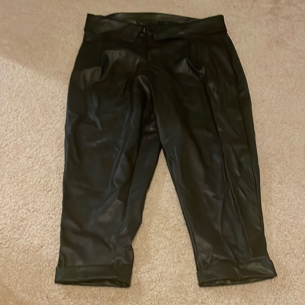 ELOQUII faux leather high waisted paper bag pants